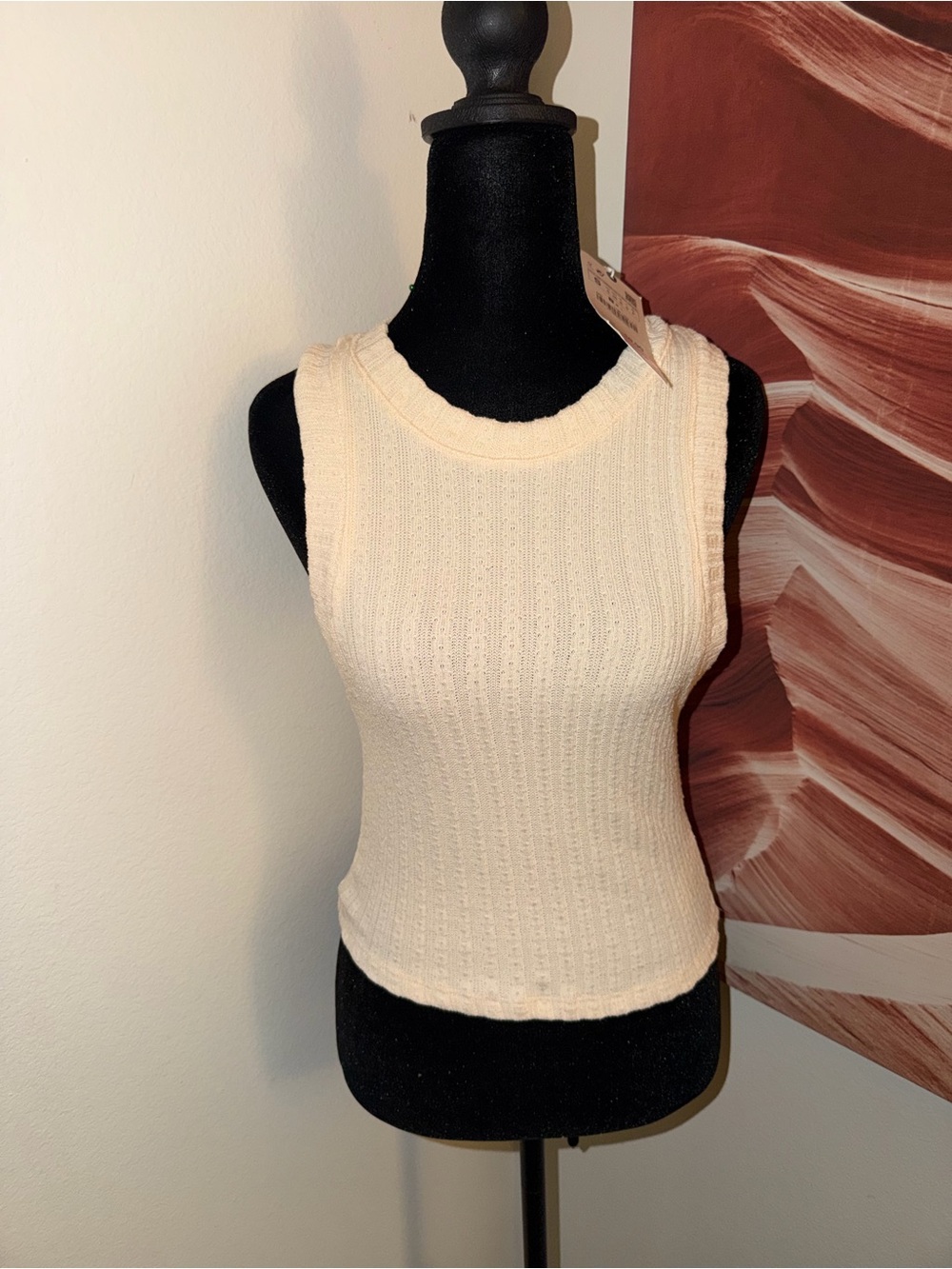 Zara Cream Sleeveless Ribbed Knit Tank